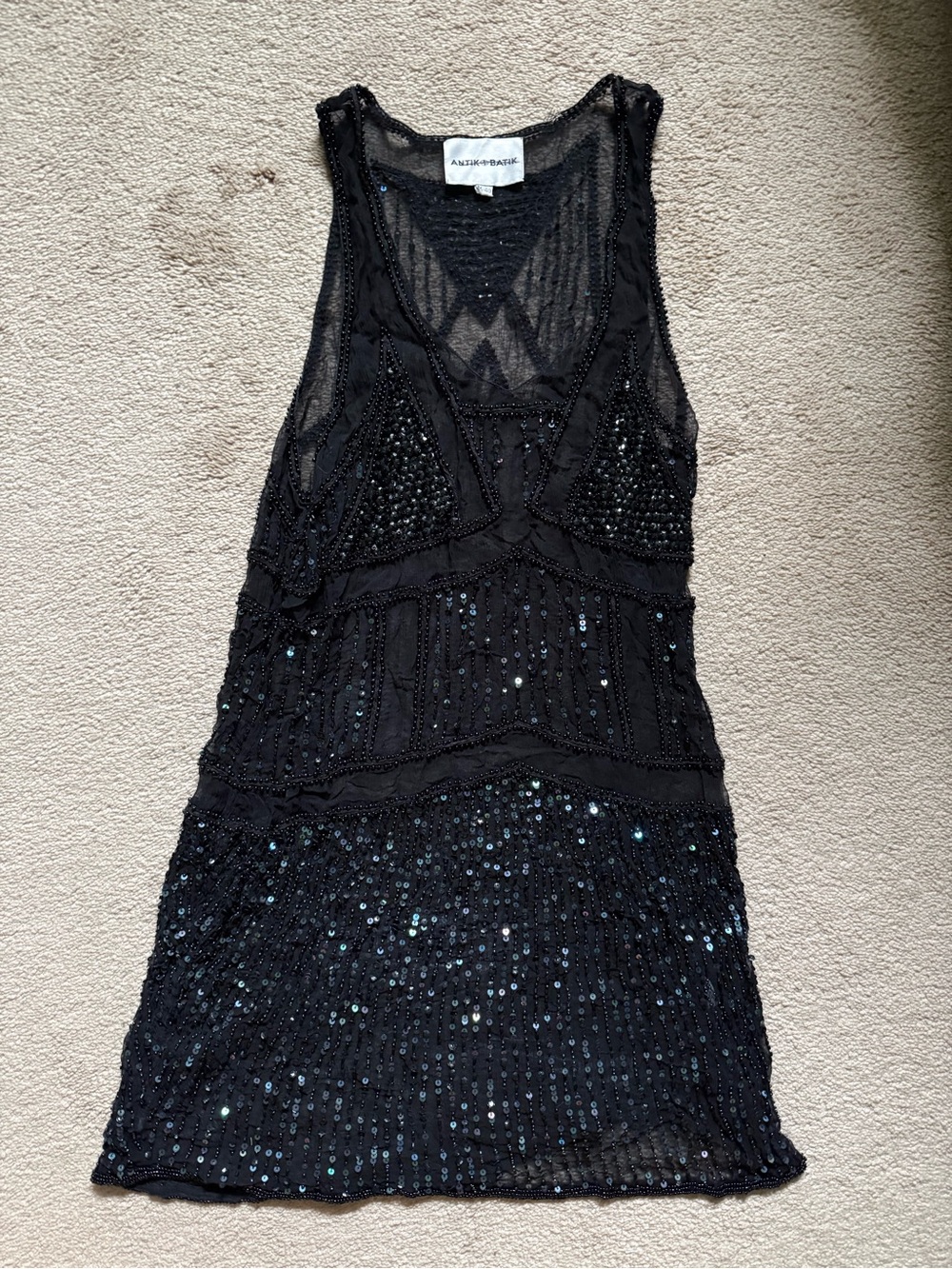Antik Batik Black Beaded Sequin Mini Dress